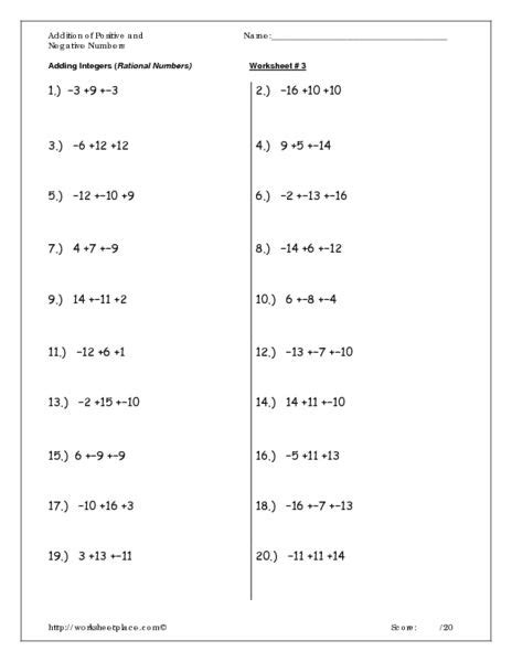 5th Grade Rational Numbers Worksheet