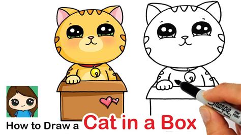 How To Draw A Cute Cat In A Box Easy Youtube