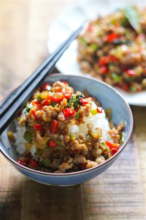 Ground or minced pork, chicken, beef, or tofu (mushroom would be good too). Thai Basil Minced Pork - Spice the Plate