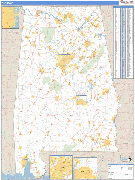 Alabama Zip Code Wall Map Red Line Style By Marketmaps Mapsales