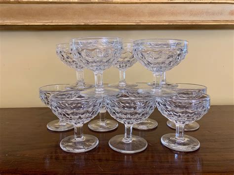 Fostoria American Clear Sherbets Set Of 12 Footed Clear Cube Low Sherbets Mid Century