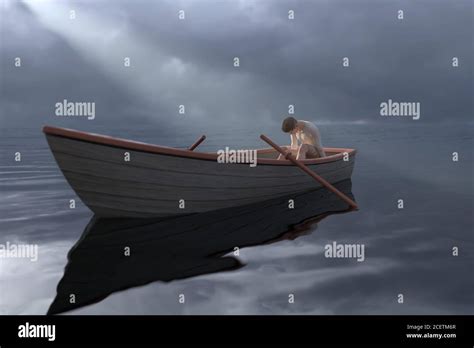 Lost Man In Boat Stock Photo Alamy