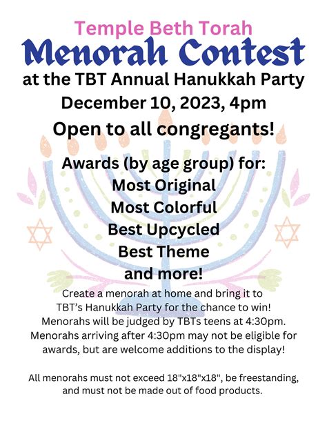 Menorah Making Contest Temple Beth Torah Conservative Synagogue In
