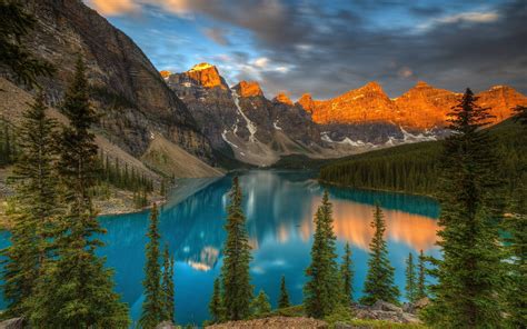 Download Wallpapers Sunset Mountains Canada Moraine Lake Summer