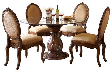 Lavelle Melange 5 Piece Round Glass Top Dining Table Set Traditional Dining Sets By