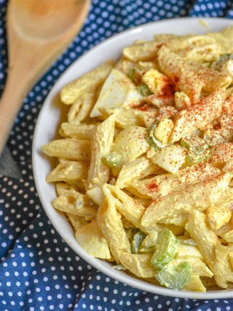 In a small mixing bowl or measuring cup, whisk together mayo, sour cream, mustard, pickle juice, salt, pepper and paprika. Deviled Egg Pasta Salad | Recipe | Salad recipes, Pasta ...