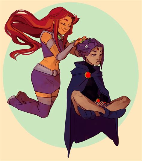Starfire And Raven Fanart By Alex Ybee I Fixed Up An Old Drawing For A