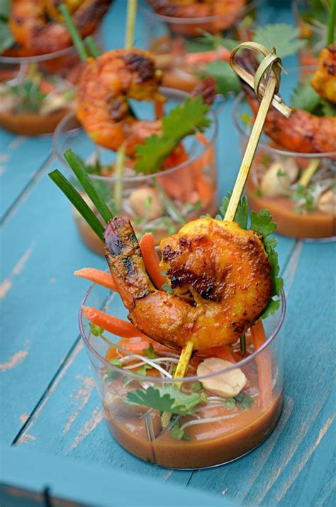 Shrimp chips with spicy peanut sauce. Shrimp Satay Skewer Shooters with Thai Spicy Peanut Sauce ...