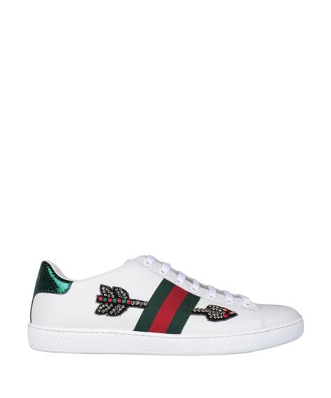 Gucci New Ace Arrow Embroidered Leather Trainers In White Modesens