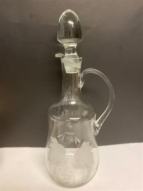 Toscany Glass Wine Decanter Hand Blown Etched Stopper Romania Etsy