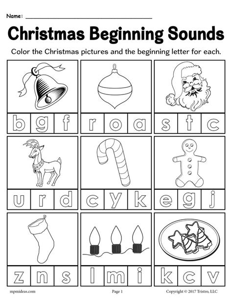 Our list of resources also includes songs, a variety of lesson plans, worksheets and a complete list of teacher resources. Printable Christmas Beginning Sounds Worksheet! - SupplyMe