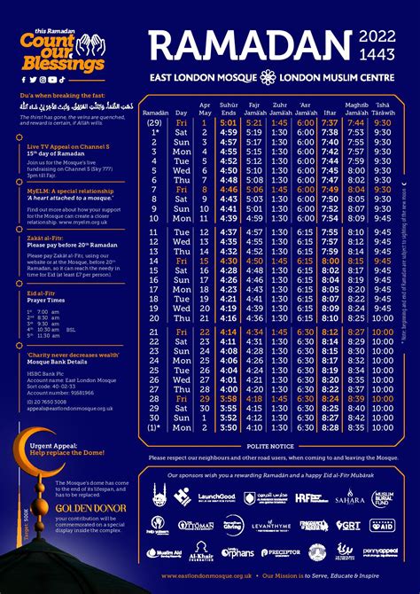 Ramadan 2022 London Timetable Uk Ramadan Calendar 2022