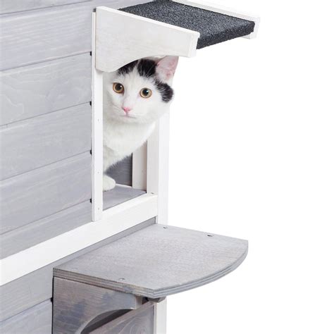 Petsfit Outdoor Cat House 2 Story Outside Cat Shelter Condo Enclosure