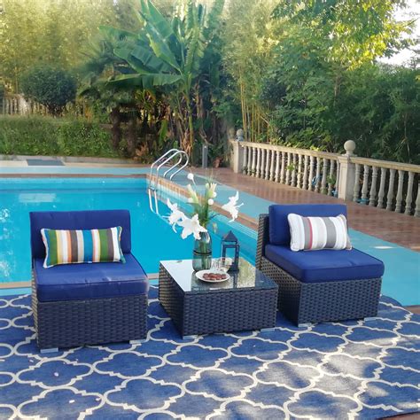 Havasu outdoor sectional | white + navy. MF Studio Outdoor Sectional Furniture 3 Piece Patio Sofa ...