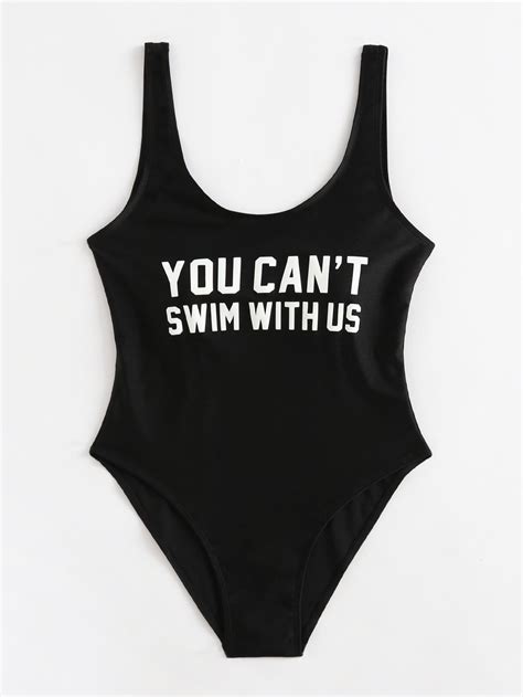 shop slogan print low back swimsuit online shein offers slogan print low back swimsuit and more
