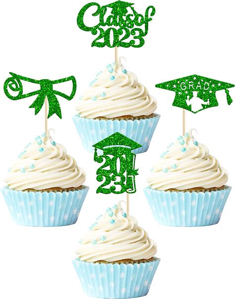 Gyufise 24pcs 2023 Graduation Cupcake Toppers Glitter Class