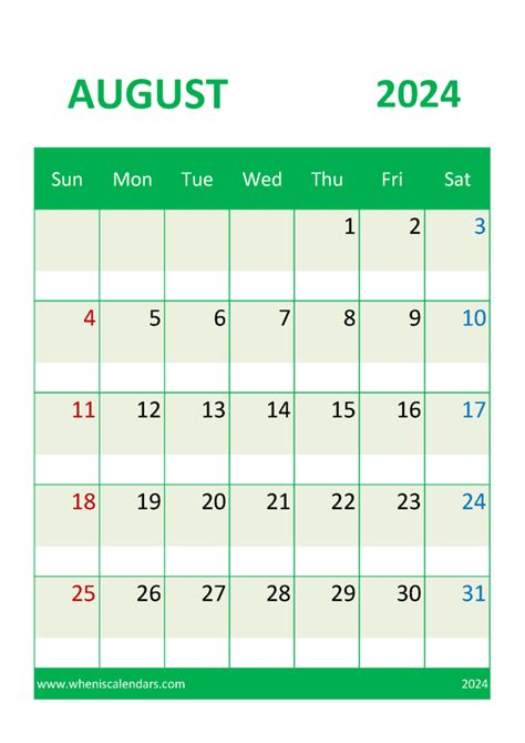 Free Printable Aug 2024 Monthly Calendar