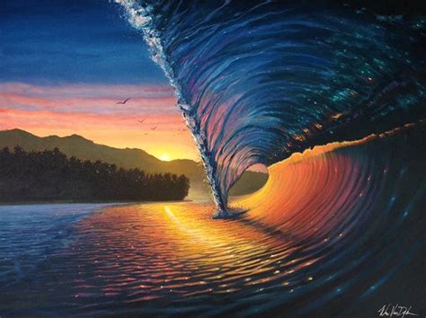 Original Hawaii Ocean Beach Wave Sunset Painting