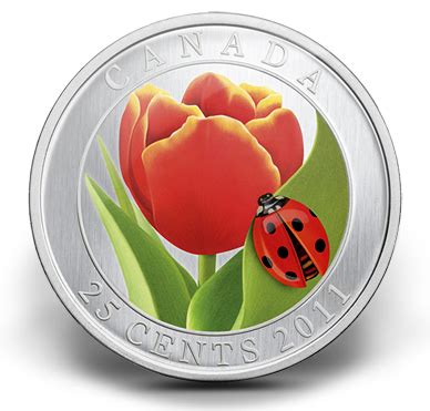 Tulip with Ladybug - Coloured Coin (2011) | Canadian coins, Canadian things, Canadian money