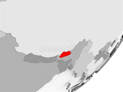 Bhutan karte hervorgehoben in bhutan flaggen farben und pin der landeshauptstadt thimphu, karte mit den benachbarten asiatischen ländern. Bhutan auf grauer Kugel stock abbildung. Illustration von ...
