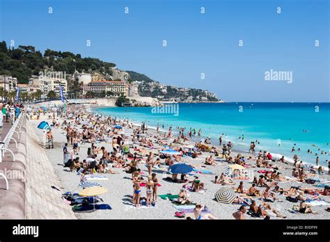 Crowded Beach On The Promenade Des Anglais Nice Cote Dazur French