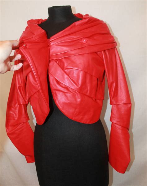 Emanuel Ungaro Red Leather Ruched Jacket With Rose S At 1stdibs