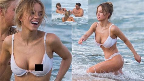 Sydney Sweeney Suffers A Nip Slip As She Goes Swimming In Lingerie And