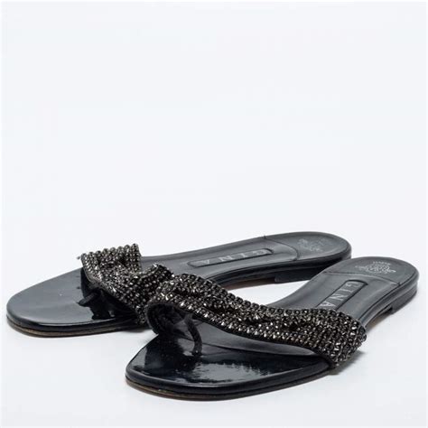 Gina Black Patent Crystal Embellished Sandals Size 385 Gina The Luxury Closet