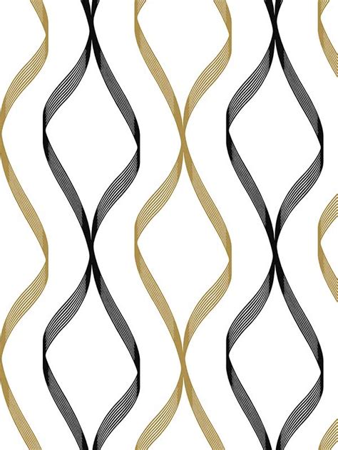Ogee Ribbon Metallic Gold And Ebony Peel And Stick Wallpaper Nw45100 By