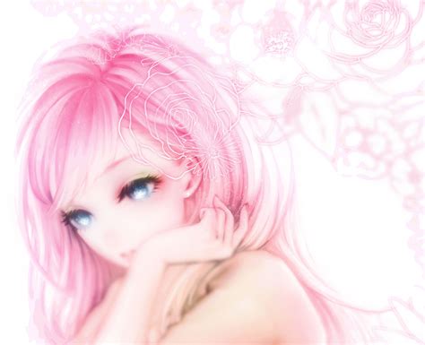 Blue Eyes Close Flowers Megurine Luka Ohagi Ymnky Pink Hair Vocaloid