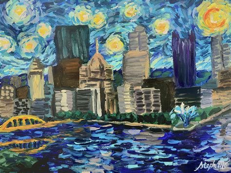 Pittsburgh Starry Night Painting By Steph Moraca Pixels