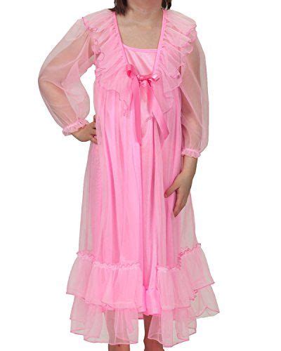 laura dare bright pink frilly peignoir nightgown robe pajama set 5 night gown girls bright