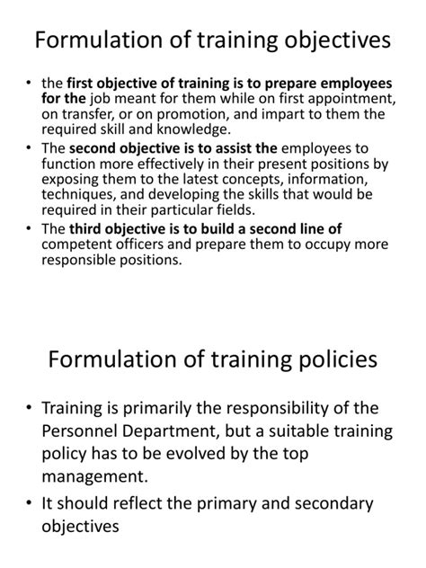 Formulation Of Training Objectives Learning Employment