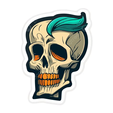 The Skull Sticker Has A Blue Wig Vector Clipart Skeleton Head