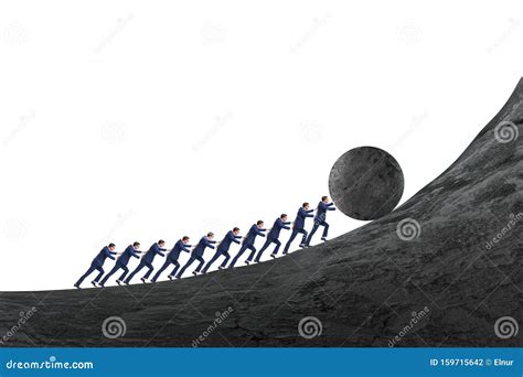Team Of People Pushing Stone Uphill Stock Photo Image Of Heavy