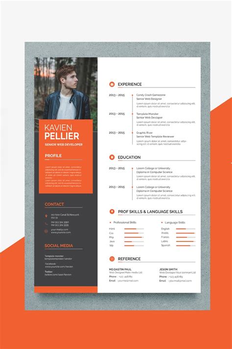 Editable resume template built with html, css, and js. Kavin Creative Resume Template #84073