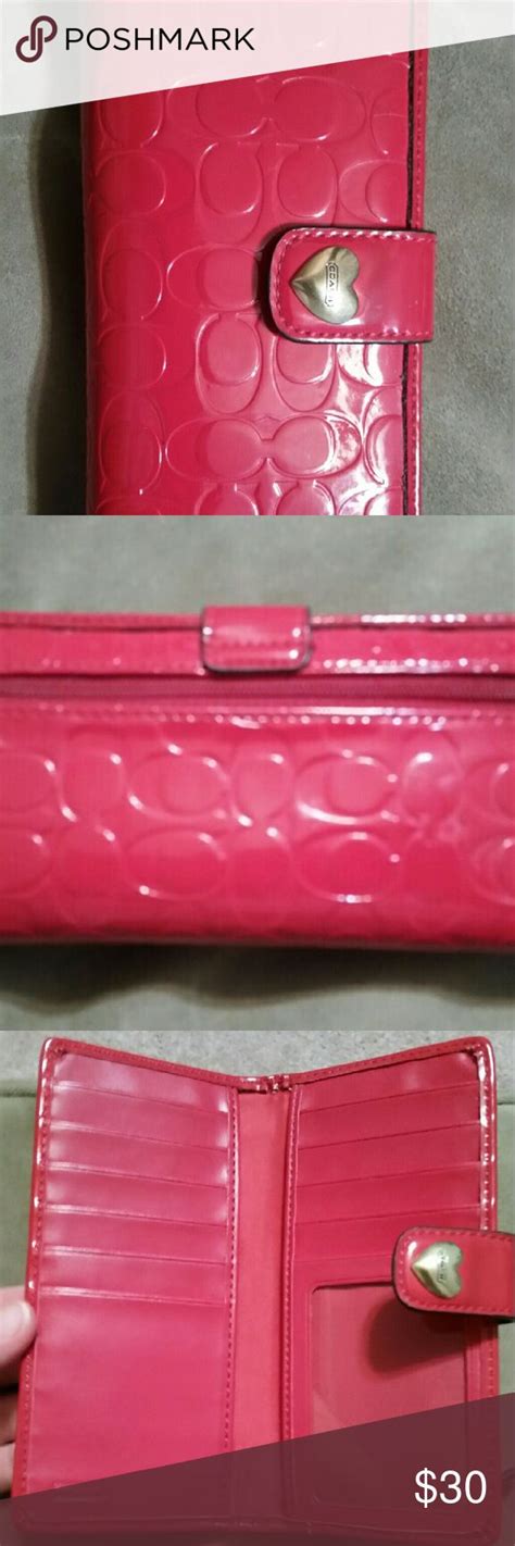Coach Red Leather Jacquard Wallet Leather Wallet Red Leather