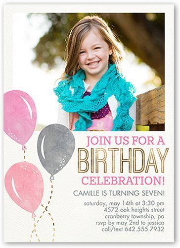Balloon Celebration Girl 5x7 Girls Birthday Party Invitations Shutterfly Birthday