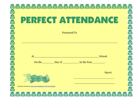 Awesome Perfect Attendance Certificate Template Editable