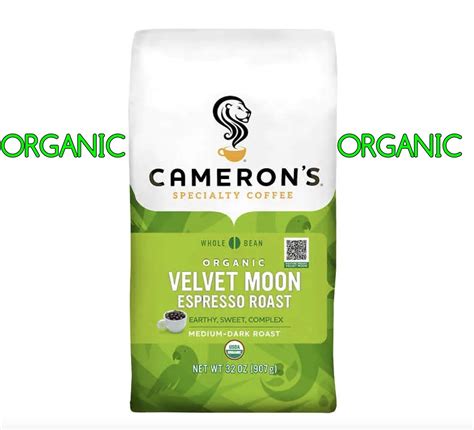 USDA ORGANIC Coffee Camerons Velvet Moon Whole Bean Espresso Roast 32