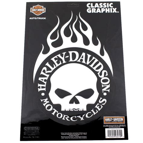 Harley Davidson Motorcycle Flame Skull Chrome Emblem Sticker Decal