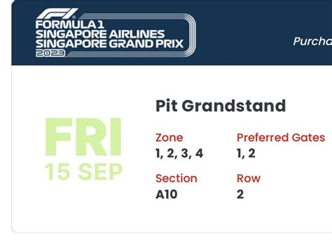 Singapore Gp 2023 Friday Only Pit Grandstand Tickets And Vouchers
