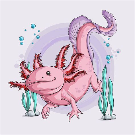 Dibujado A Mano Lindo Axolotl Ambystoma Mexicanum Nadando Aislado Sobre