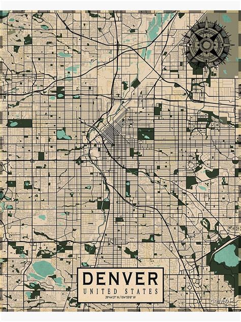 Denver City Map Of Colorado Usa Vintage Poster For Sale By Demap
