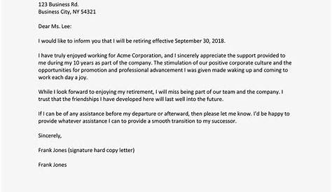 Retirement Resignation Letter Example | Free Letter Templates