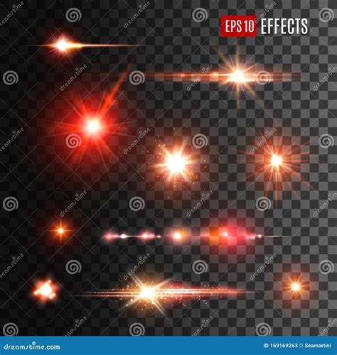 Red Shine Lights Flare Effects And Sparkles Stock Vector