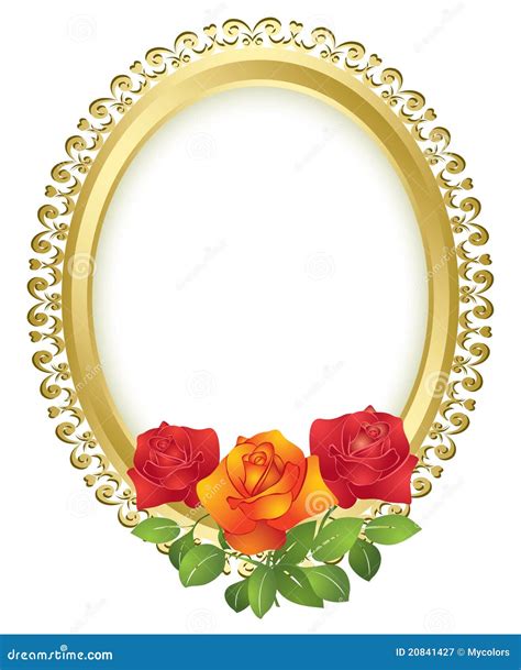 Vector Oval Golden Frame With Roses Royalty Free Stock Photography