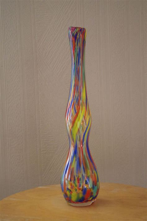 Vintage Mid Century Hand Blown Art Glass Bud Vase Multicolored Etsy