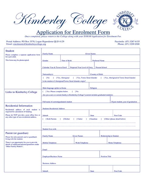 2012 2024 Kimberly College Application For Enrolment Form Fill Online