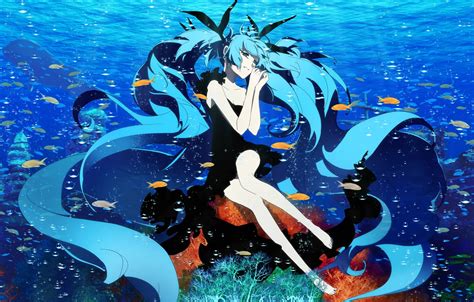 Wallpaper Girl Fish Art Vocaloid Hatsune Miku Under Water Deep